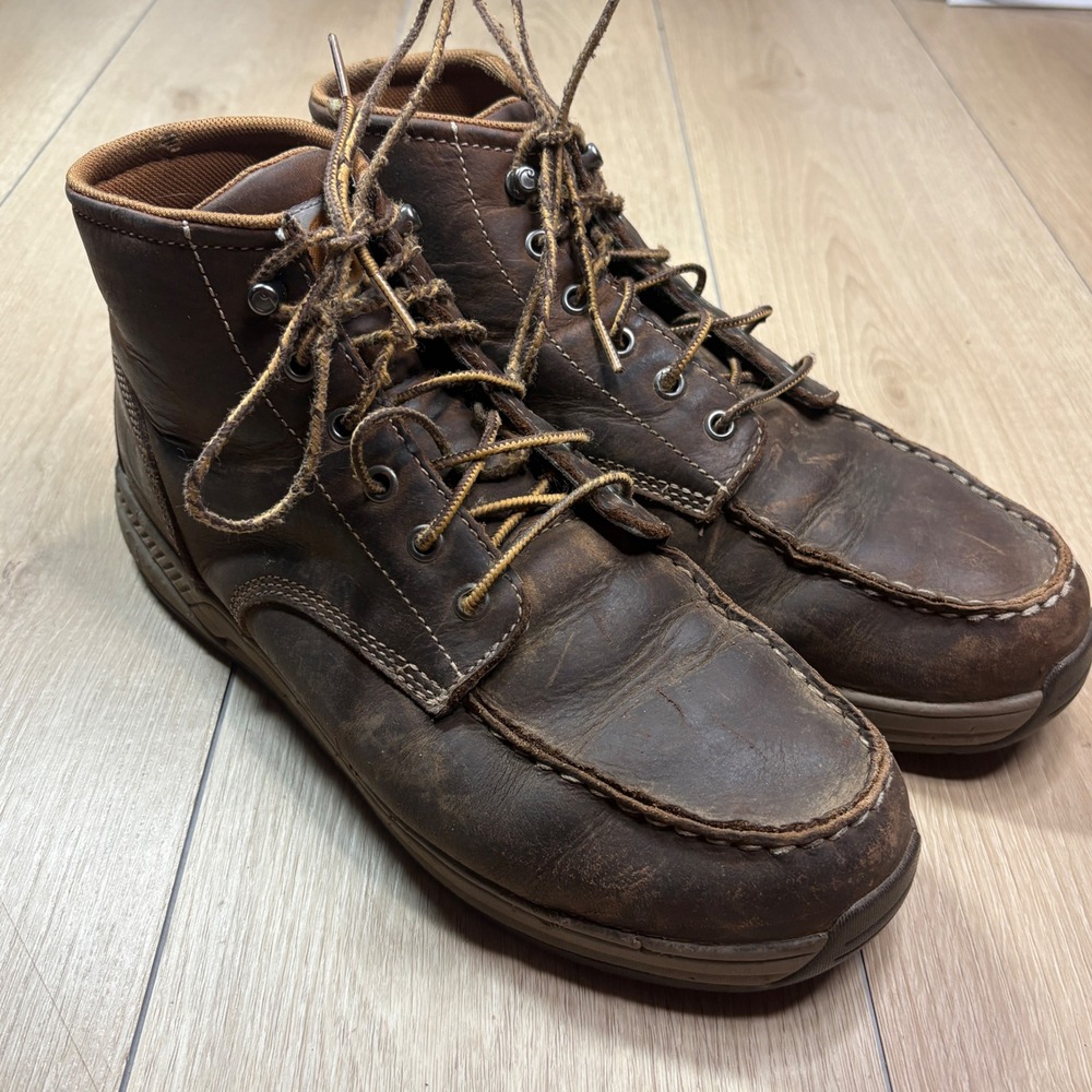 Carhartt CMX4023 Brown Leather Chukka Moc Toe Wedge Work Boots Size 9.5M - READ